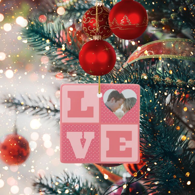 Valentine's Day Romantic Pink Love Heart Photo  Ceramic Ornament (Creator Uploaded)
