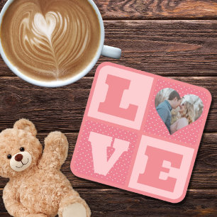 Valentine's Day Romantic Pink Love Heart Photo  Coaster