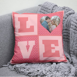 Valentine's Day Romantic Pink Love Heart Photo  Cushion