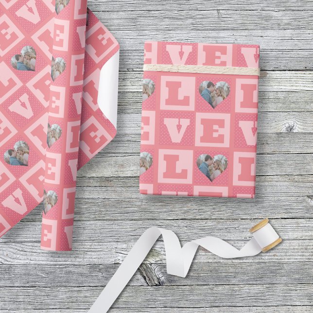 Valentine's Day Romantic Pink Love Heart Photo  Wrapping Paper (Creator Uploaded)