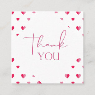 Valentine's Day Romantic Pink Red Heart Thank You Square Business Card