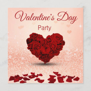 Valentines Day Rose Heart Bouquet Party Invitation