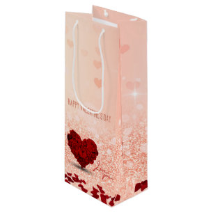 Valentine's Day Rose Heart Bouquet - Wine Gift Bag