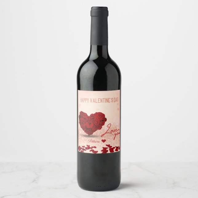 Valentine's Day Rose Heart Bouquet - Wine Label (Front)