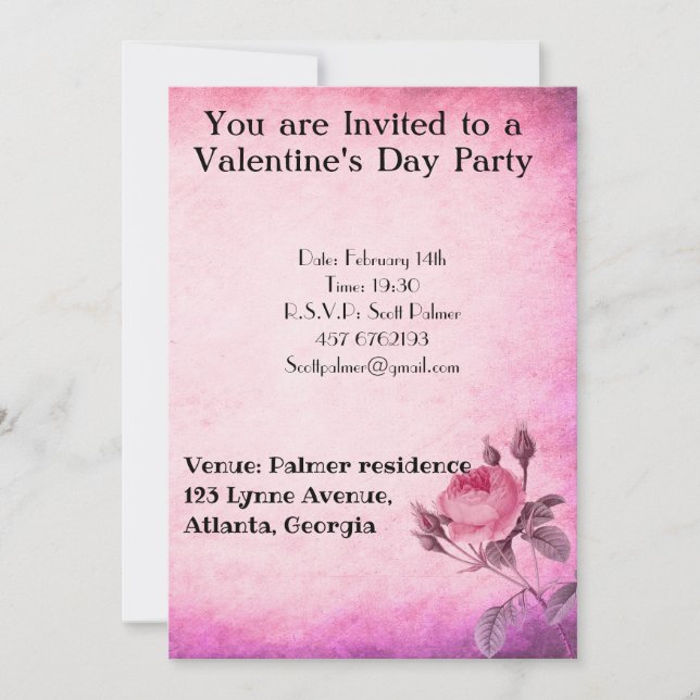 Valentine's day Rose         Invitation (Front)