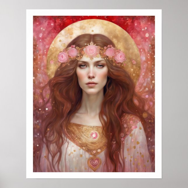 Valentine's Day Roses Hearts Woman Art Deco  Poster (Front)