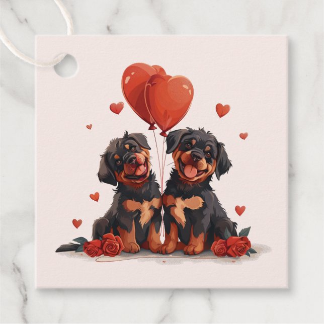 Valentines Day Rottweiler Dogs Favour Tags (Front)