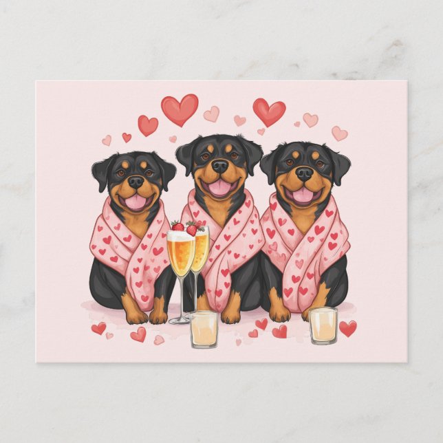 Valentines Day Rottweiler Dogs Postcard (Front)