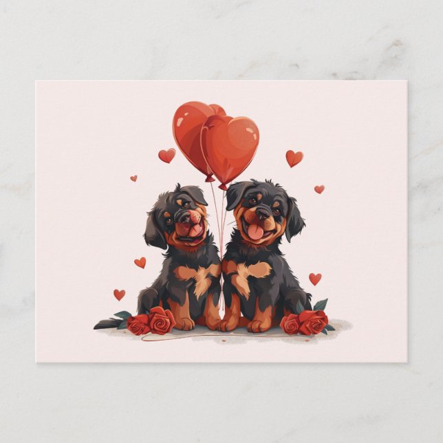 Valentines Day Rottweiler Dogs Postcard (Front)