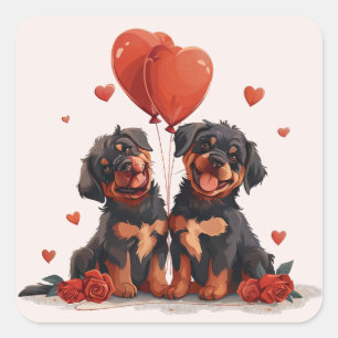 Valentines Day Rottweiler Dogs Square Sticker