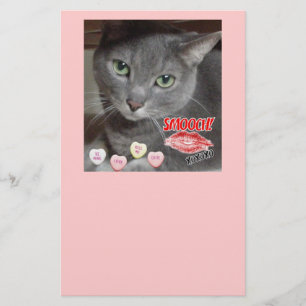 Valentine's Day Russian Blue Grey Cat Stationery