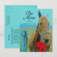 Valentine's Day Rustic Blue Horse Red Bow