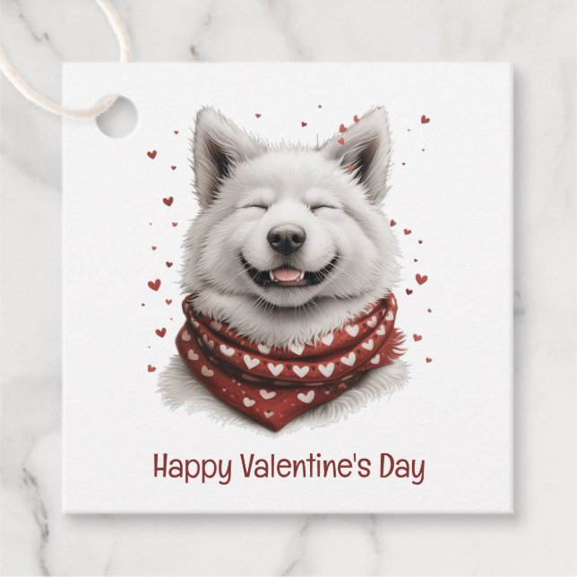 Valentines Day Samoyed Dog Favour Tags (Front)