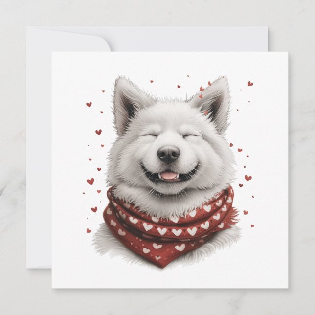 Valentines Day Samoyed Dog Holiday Card (Front)