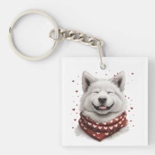 Valentines Day Samoyed Dog Key Ring