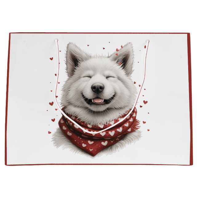 Valentines Day Samoyed Dog Large Gift Bag (Front)