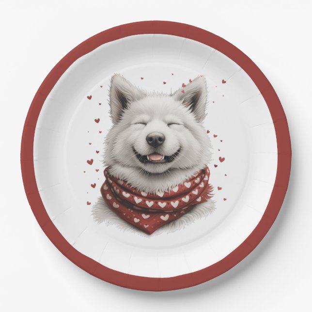 Valentines Day Samoyed Dog Paper Plate (Front)