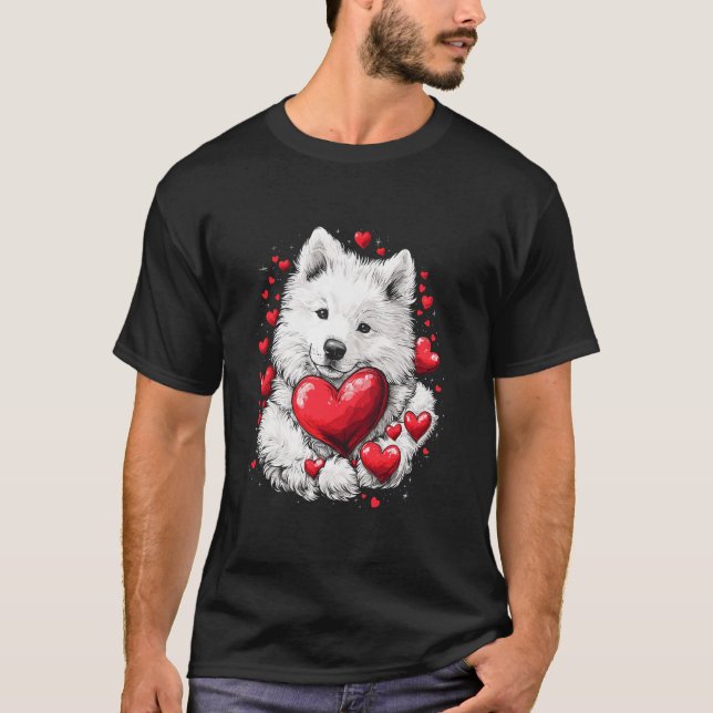 Valentine's Day Samoyed Dog Vector T-Shirt (Front)