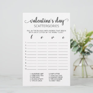 Valentine's day Scattergories editable game