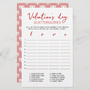 Valentine's day Scattergories editable game