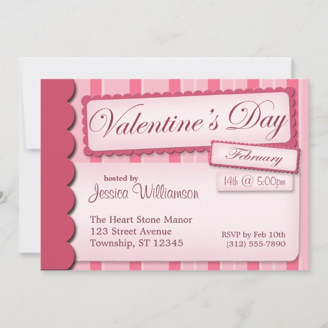 Valentine's Day Scrapbook  Pink Stripe Invitations (Front)