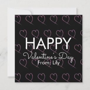 Valentines Day Scribble Hearts Pink Black Card