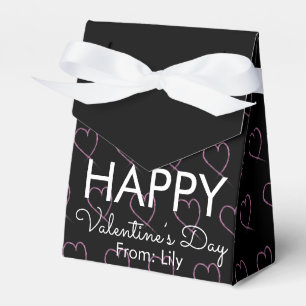 Valentines Day Scribble Hearts Pink Black Favour Box