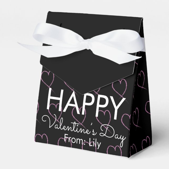Valentines Day Scribble Hearts Pink Black   Favour Box (Front Side)