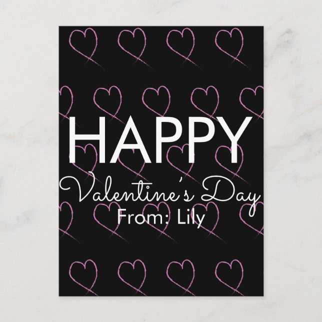 Valentines Day Scribble Hearts Pink Black    Postcard (Front)