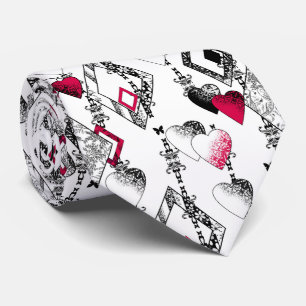 Valentines Day seamless hearts black red white geo Tie