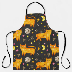 Valentine's day seamless pattern with cats, stars  apron