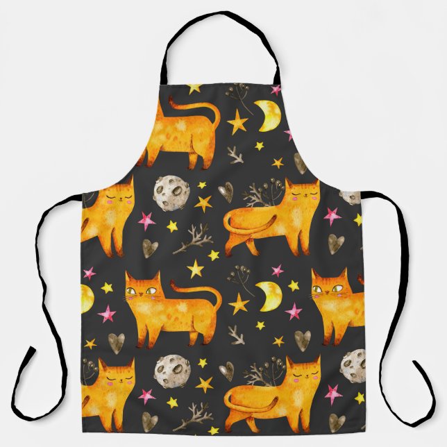 Valentine's day seamless pattern with cats, stars  apron (Front)