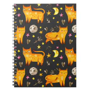 Valentine's day seamless pattern with cats, stars notebook