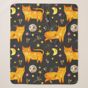 Valentine's day seamless pattern with cats, stars sherpa blanket