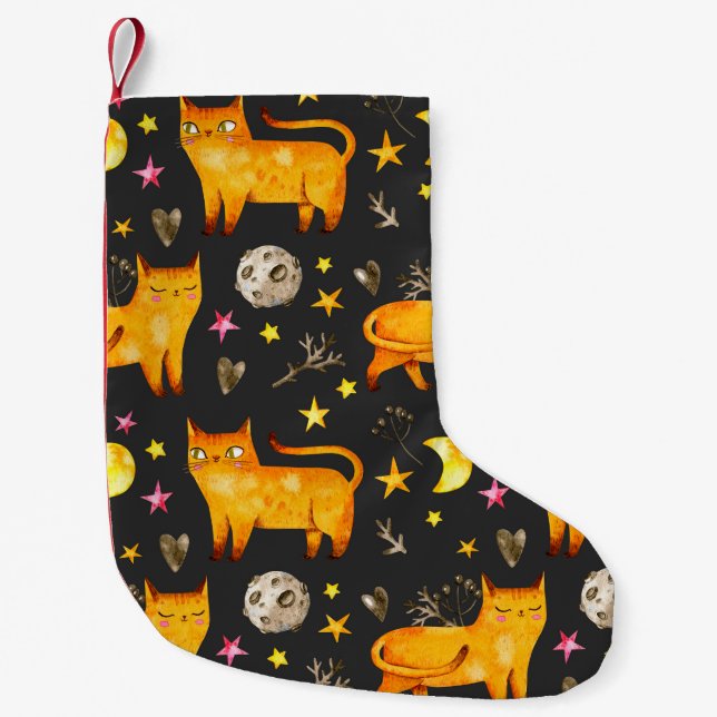 Valentine's day seamless pattern with cats, stars  small christmas stocking (Front)