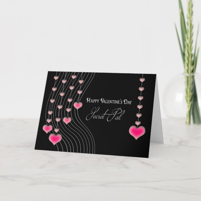 Valentine's Day - Secret Pal -Black/Pink Hearts Holiday Card (Front)