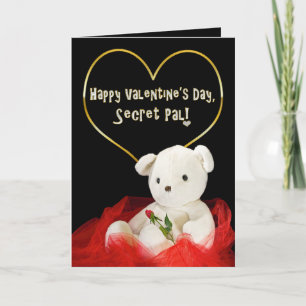 Valentine's Day - SECRET PAL- Teddy Bear/Red Rose Holiday Card