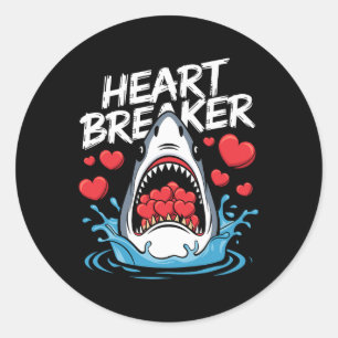 Valentines Day Shark Heart Breaker Boys Kids  Classic Round Sticker