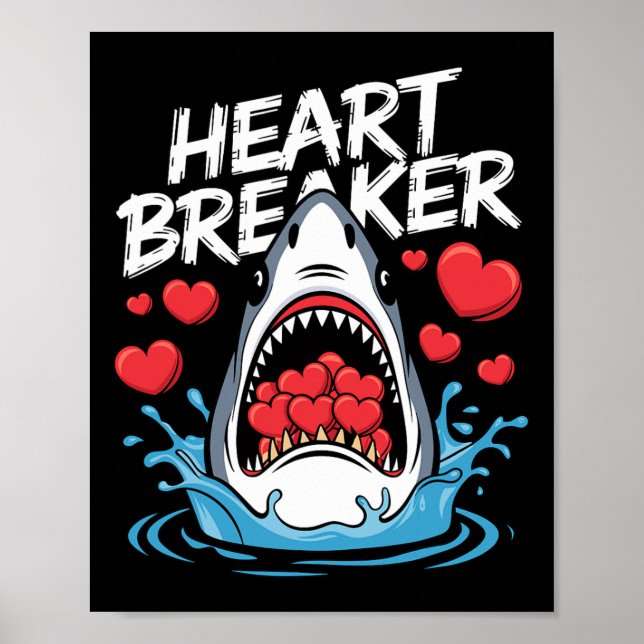 Valentines Day Shark Heart Breaker Boys Kids  Poster (Front)