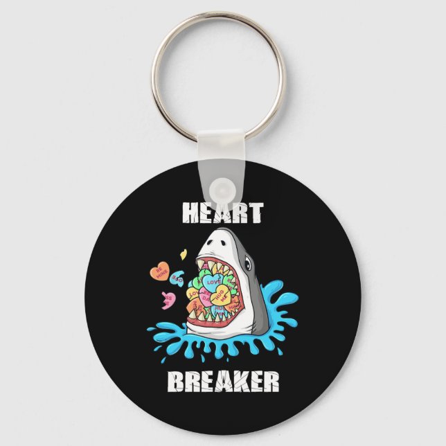 Valentines Day Shark Heart Breaker Fun Boys Kids  Key Ring (Front)