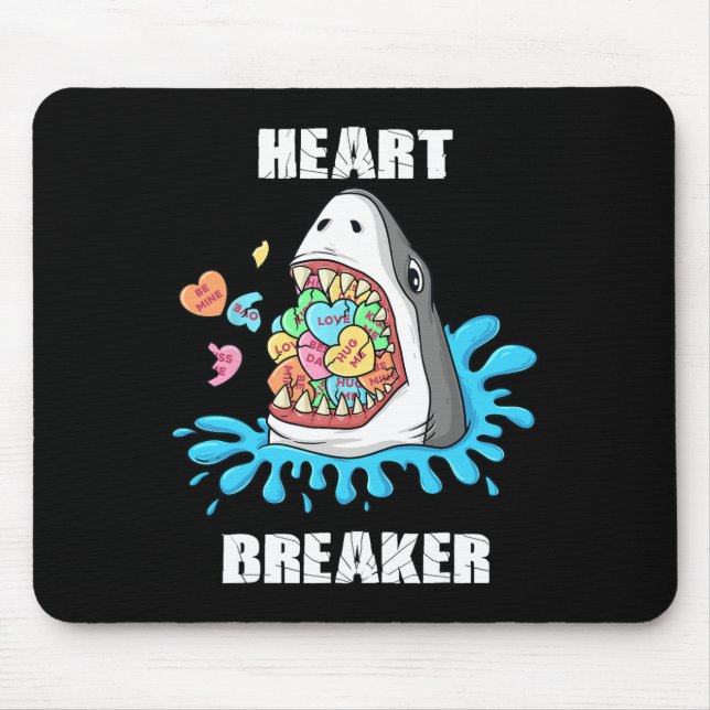 Valentines Day Shark Heart Breaker Fun Boys Kids  Mouse Pad (Front)