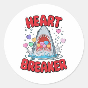 Valentines Day Shark Heart Breaker Funny Boys Kids Classic Round Sticker