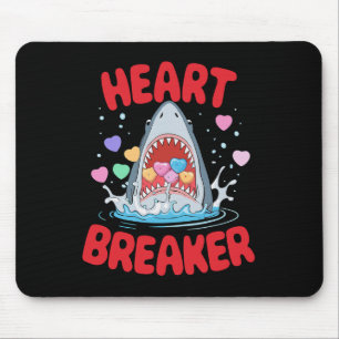 Valentines Day Shark Heart Breaker Funny Boys Kids Mouse Pad