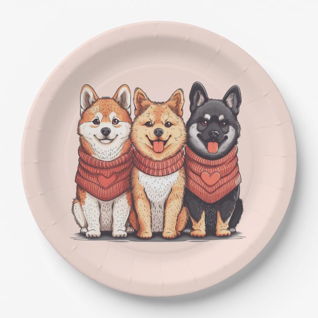 Valentines Day Shiba Inu Dogs Paper Plate (Front)