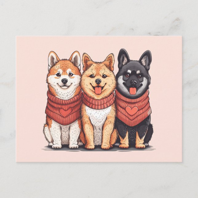 Valentines Day Shiba Inu Dogs Postcard (Front)