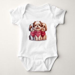 Valentines Day Shih Tzu Dogs Baby Bodysuit