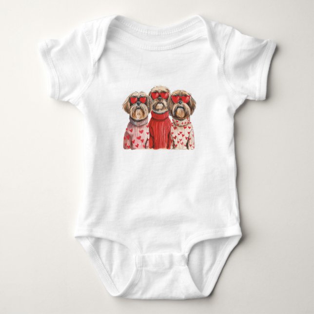 Valentines Day Shih Tzu Dogs Baby Bodysuit (Front)