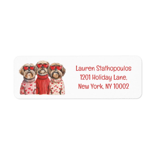 Valentines Day Shih Tzu Dogs Return Address Label (Front)