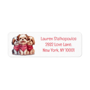 Valentines Day Shih Tzu Dogs Return Address Label