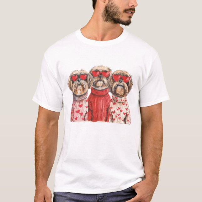 Valentines Day Shih Tzu Dogs T-Shirt (Front)